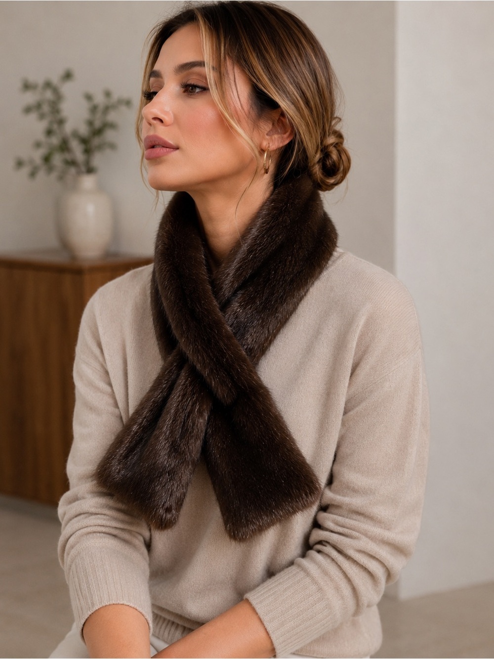 Brown Faux Fur Coat Collar / Neck Scarf